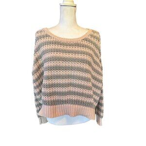 Free People Striped Oversized Cotton Knit Sweater Sz XS to Large Pink Gray
